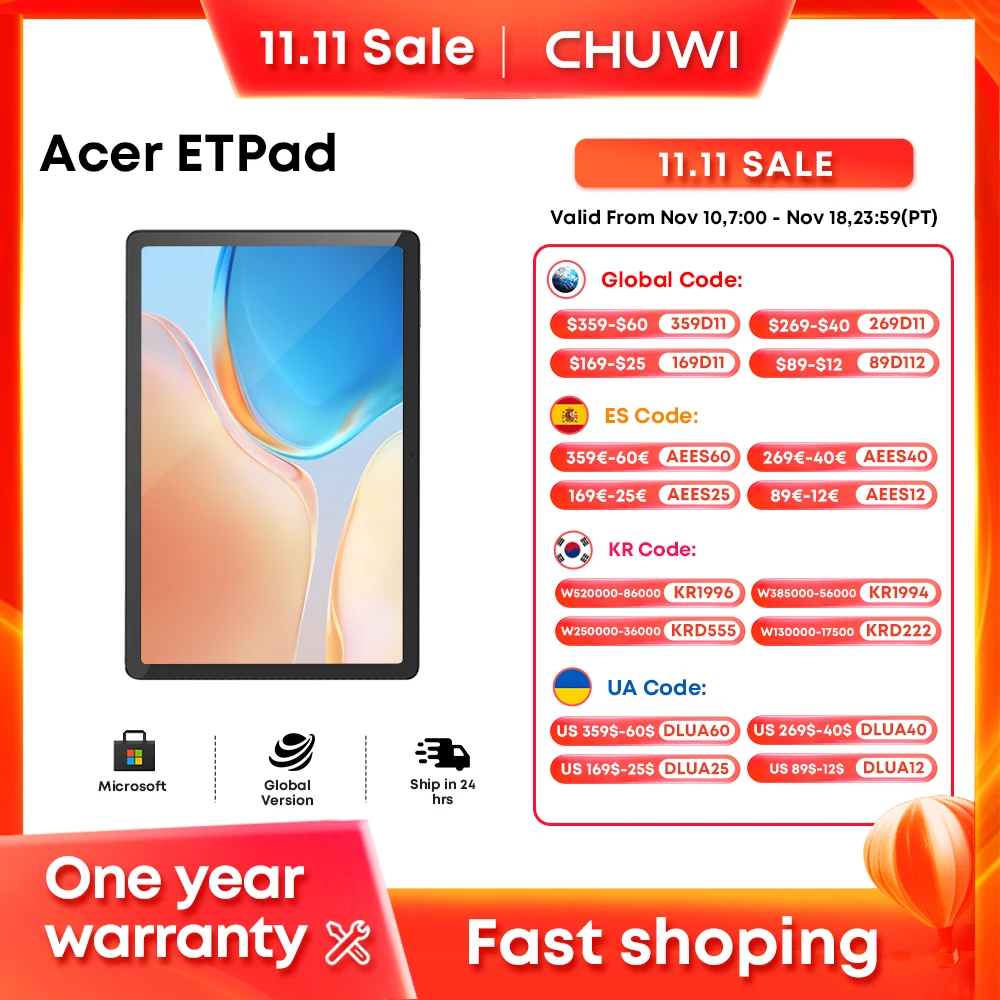 

acer Gadget e10 Acer ETPad Tablet Android 14 Snapdragon 685 Octa Core Pad 8GB RAM 128GB ROM 10.95 inch 1200*1900 screen 4G LTE