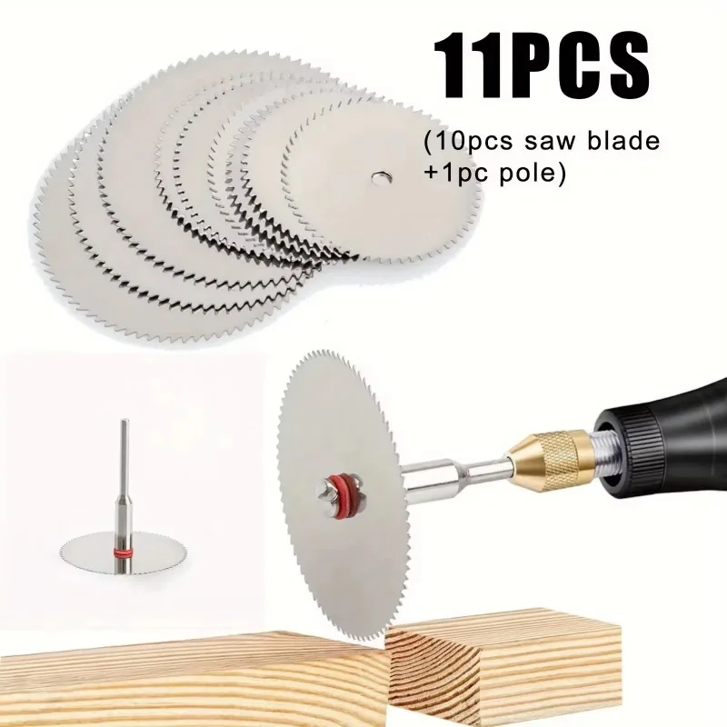 11 Pcs Mini Circular Saw Blade Set Precision Woodworking Cutting Disc with 1 Rod 22mm 25mm 32mm for Cutting Wood Metal