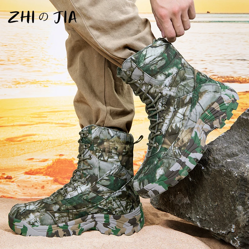 Large Outdoor Training Hiking Boots Men\'s Spring Autumn High Top Camouflage Boots Anti Slip Wear Resistant Mountaineering Shoes