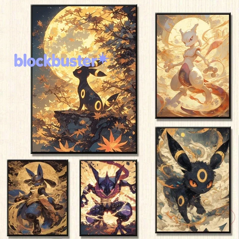 Diamantmalerei mit Pokémon-Motiven Mewtwo und Umbreon, ohne Rahmen, Retro-Anime-Stil, Diamant-Mosaik