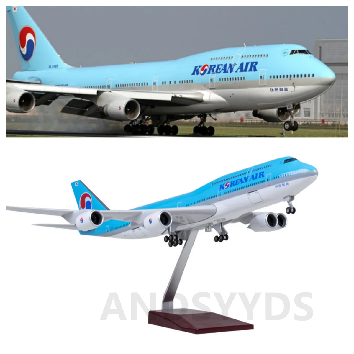 

Toy planes 1:150 Scale 47CM B747 Korean Air Aircraft Model Die-cast Machine Souvenir Display With Led Ligh Aviation Collection
