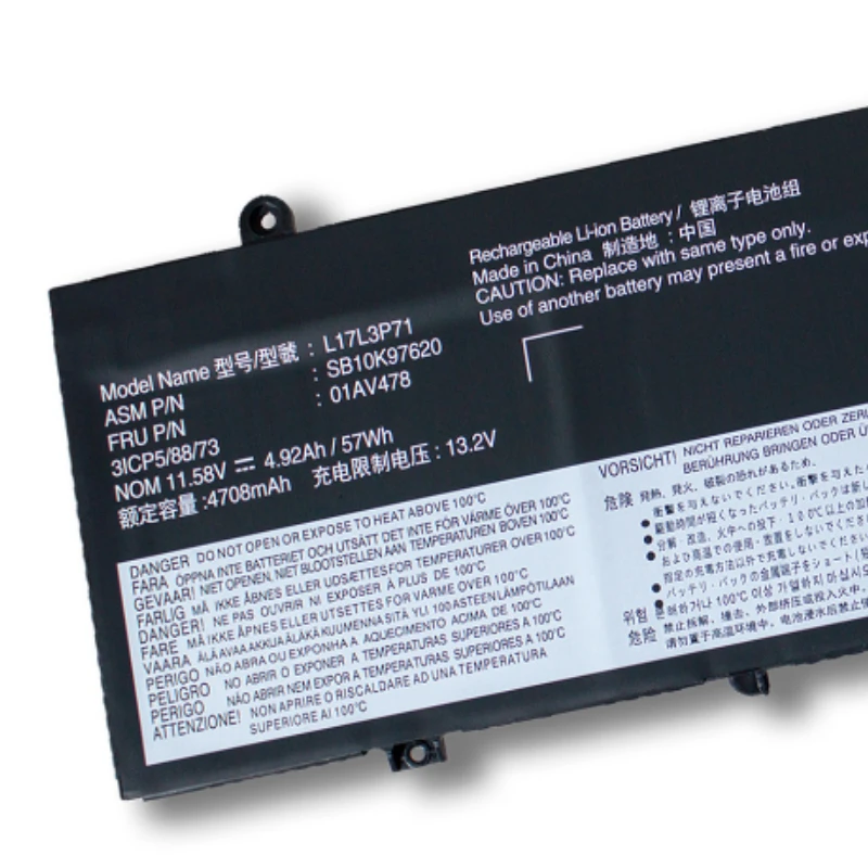 11.58V 4708mAh L17L3P71 L17M3P72 Laptop Battery for Lenovo ThinkPad T480S Notebook 01AV478 01AV479 01AV480 SB10K97620 SB10K97621