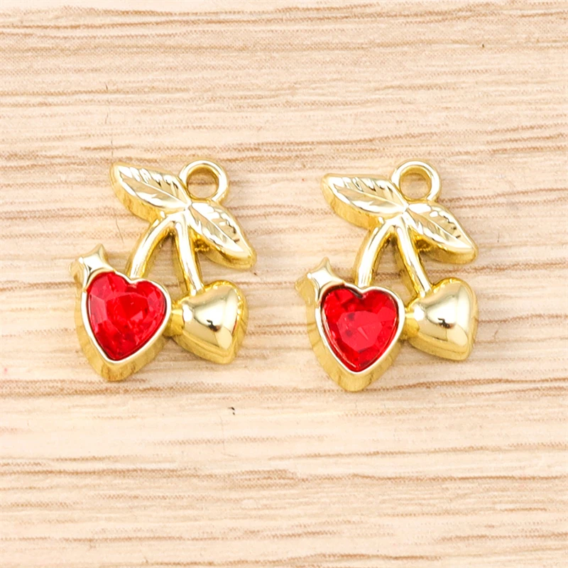 5 Stück 10x12mm Niedliche Kristall-Legierung Frucht-Kirsch-Anhänger für Schmuckherstellung, Ohrringe, Halsketten, Armbänder, DIY-Bastelgeschenk – Detail 3