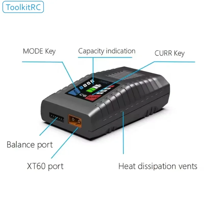 ToolkitRC C6 AC Intelligent Charger - 50W 5A 1-6S LiPo LiHv LiFe NiMh RC Racing Freestyle Accessory