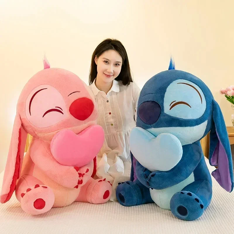 Hot Disney Lilo & Stitch Blue/Pink Heart Doll Cartoon Angel Plush Toy Cute Anime Soft Stuffed Kawaii Children'S Xmas Gift Toy