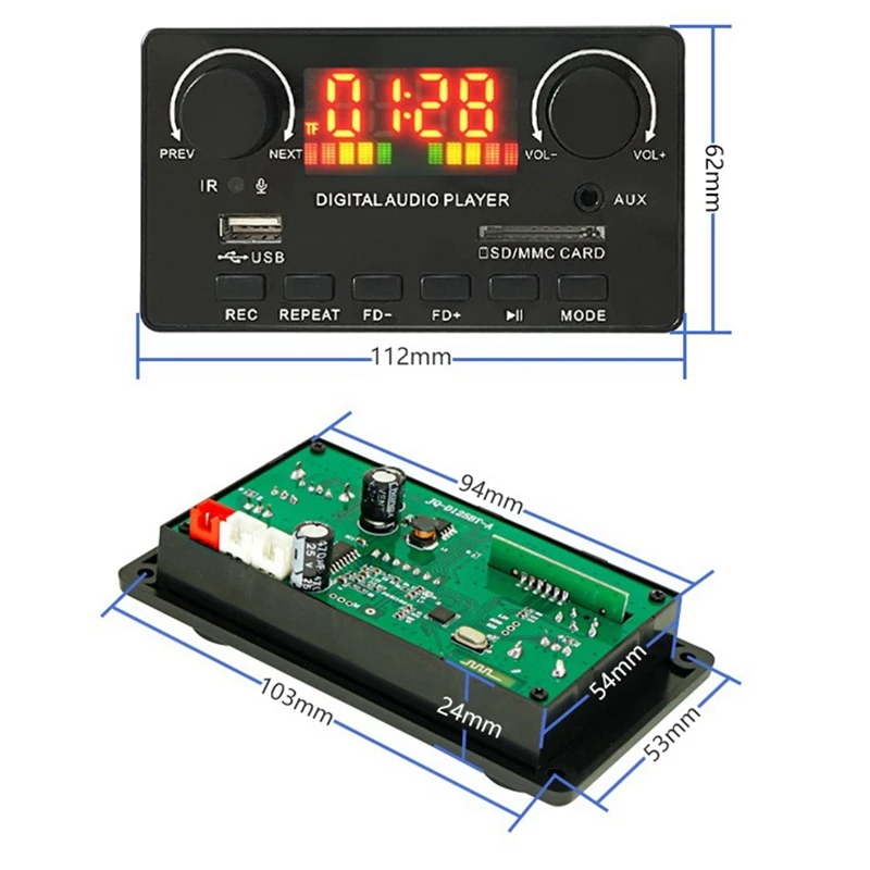 MP3 WMA Decoder Board Wireless Bluetooth 5.0 7V-25V Decoder Car MP3 Player USB Record Module FM AUX Radio for Speaker