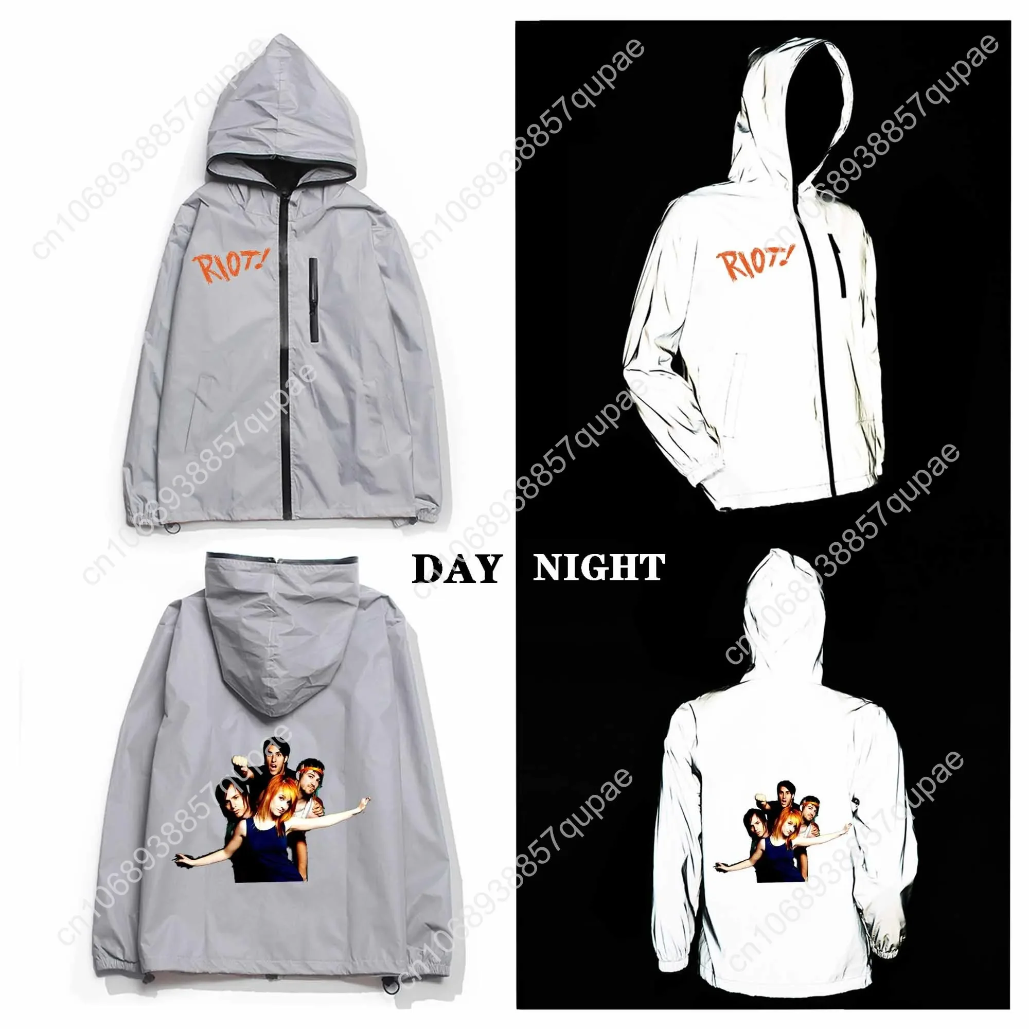 Paramore Reflective Jacket Pop Music Rock Band Men Women Coat Hooded Windbreaker Runing Pocket Jackets Cycling Customized Hoodie