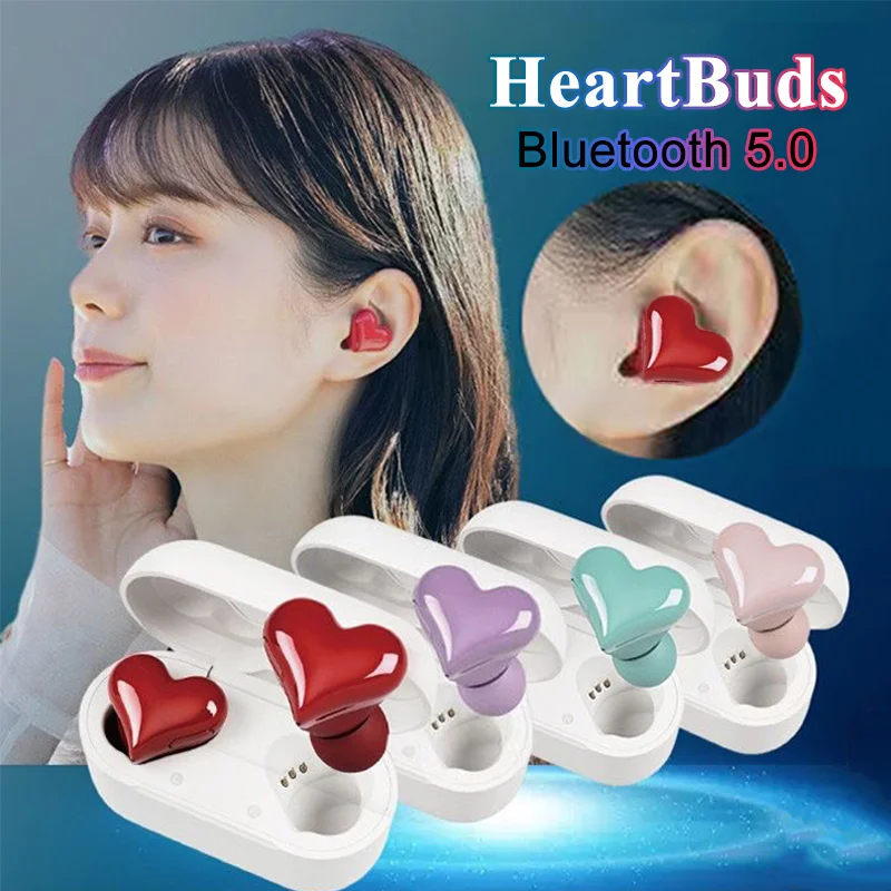 New Heartbuds Wireless Earphones Bluetooth 5.0 Headset Heart Buds Women Fashion Pink Gaming Student Headphones For Girls Gift