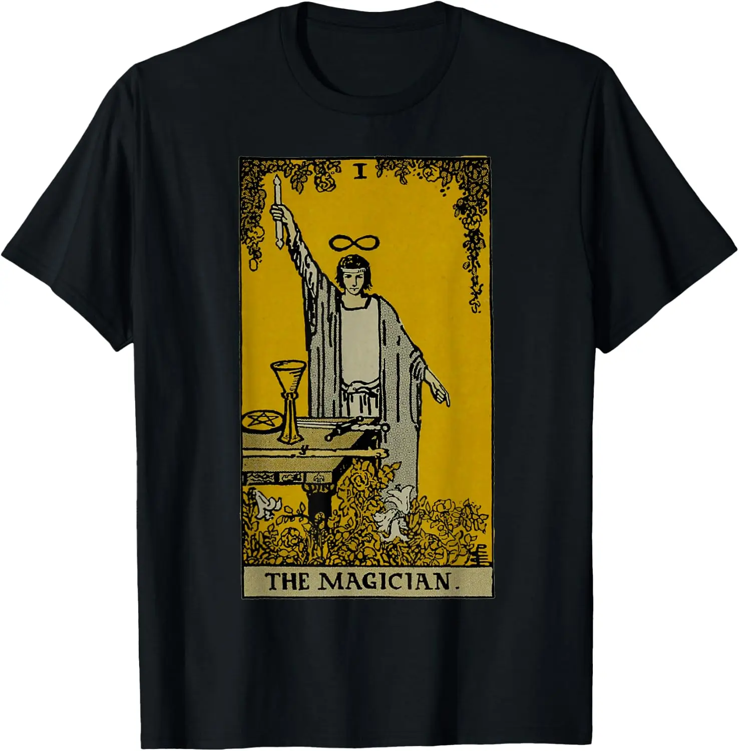 Vintage Tarot Card The Magician T-Shirt 100% Cotton Trendy Y2K Short-Sleeve Tee-Soft, Quick-Drying, Moisture-Wicking; Ideal