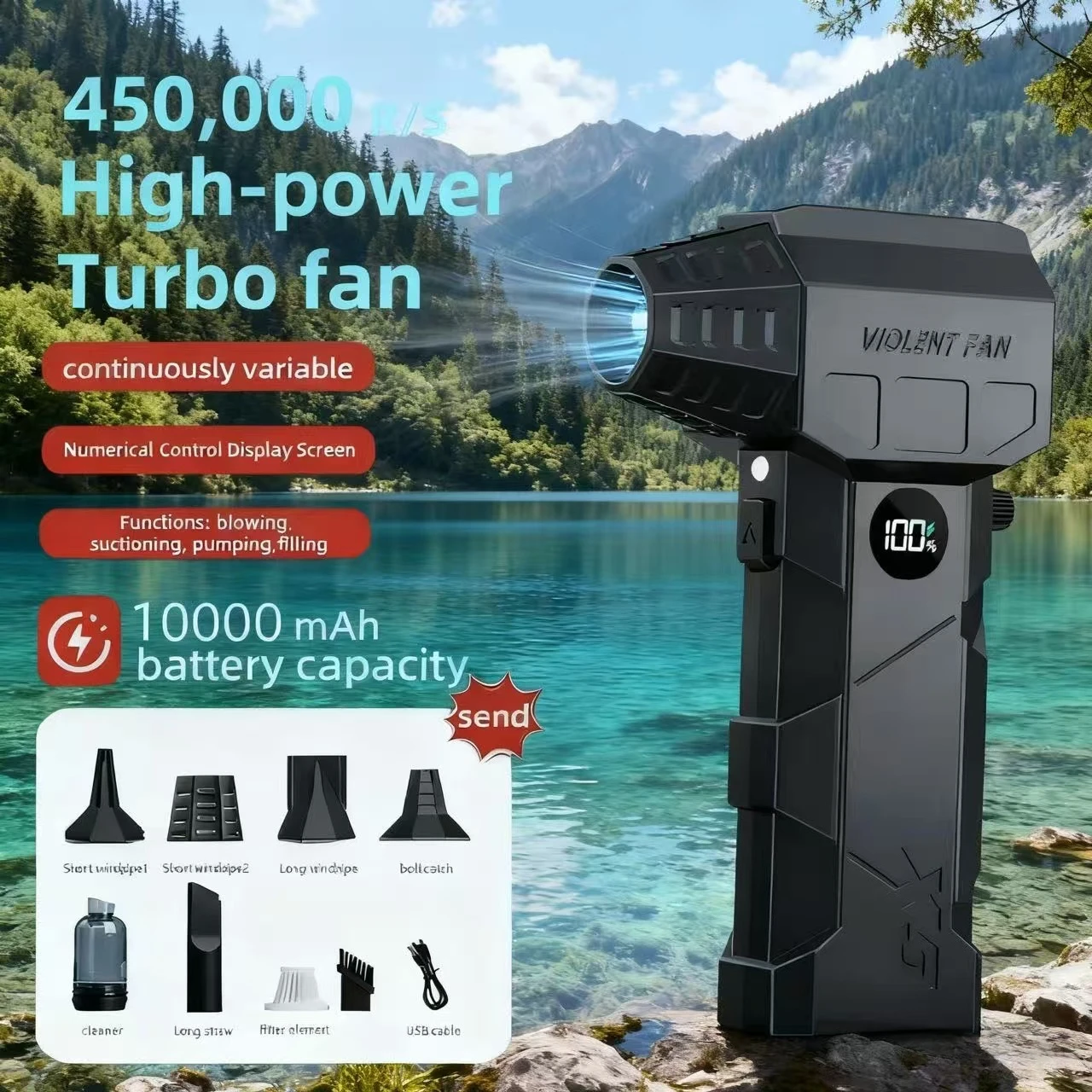 

X5 Mini Violent Fan 450000RPM Electric Air Duster With 5 Nozzles Brushless Turbo Jet Fan Air Blower Car Keyboard Cleaning Tools