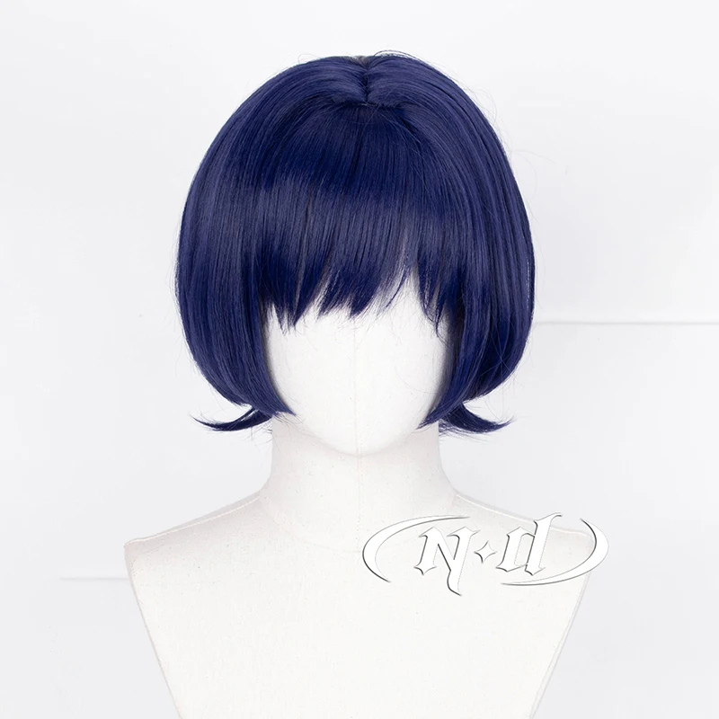 ND تأثيري الباروكات Genshin تأثير الهيام تأثيري يسلط الضوء على باروكات الشعر الأزرق الداكن ل Comic Con Coser مقاومة للحرارة الاصطناعية