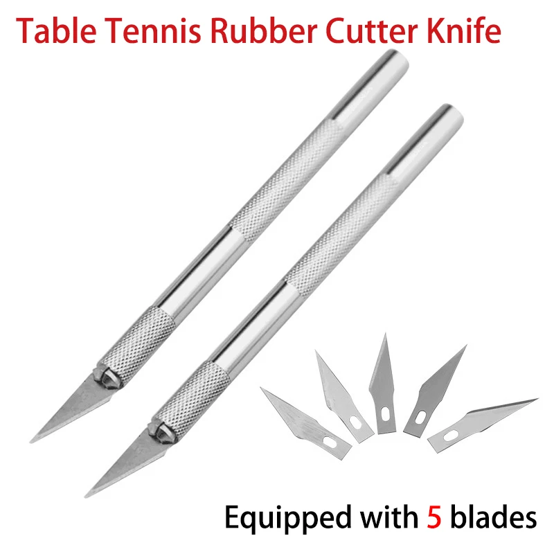 Table Tennis Rubber Cutter Knife Aluminium Alloy Handle 5 Blades and Sharp Blades for Cutting Ping Pong Rubber Sheet DIY Tools