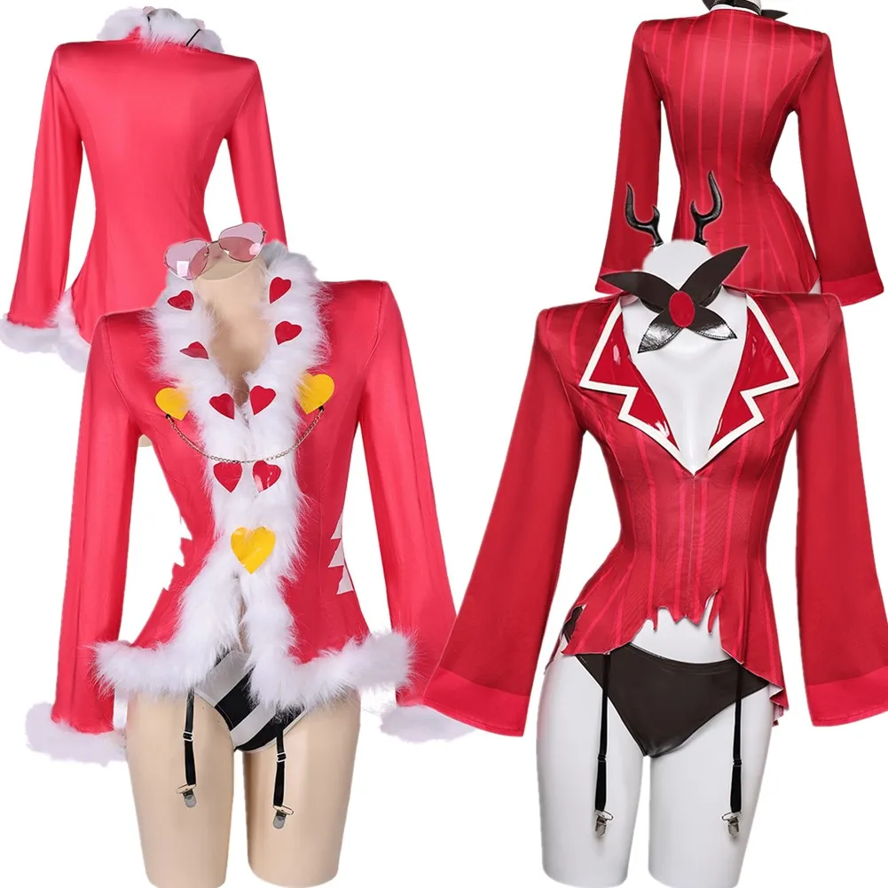 Maiô Alastor Cosplay Adulto para Mulheres, Fantasia Anime Valentino, Roupas Halloween, Festa de Carnaval, Fato Representação