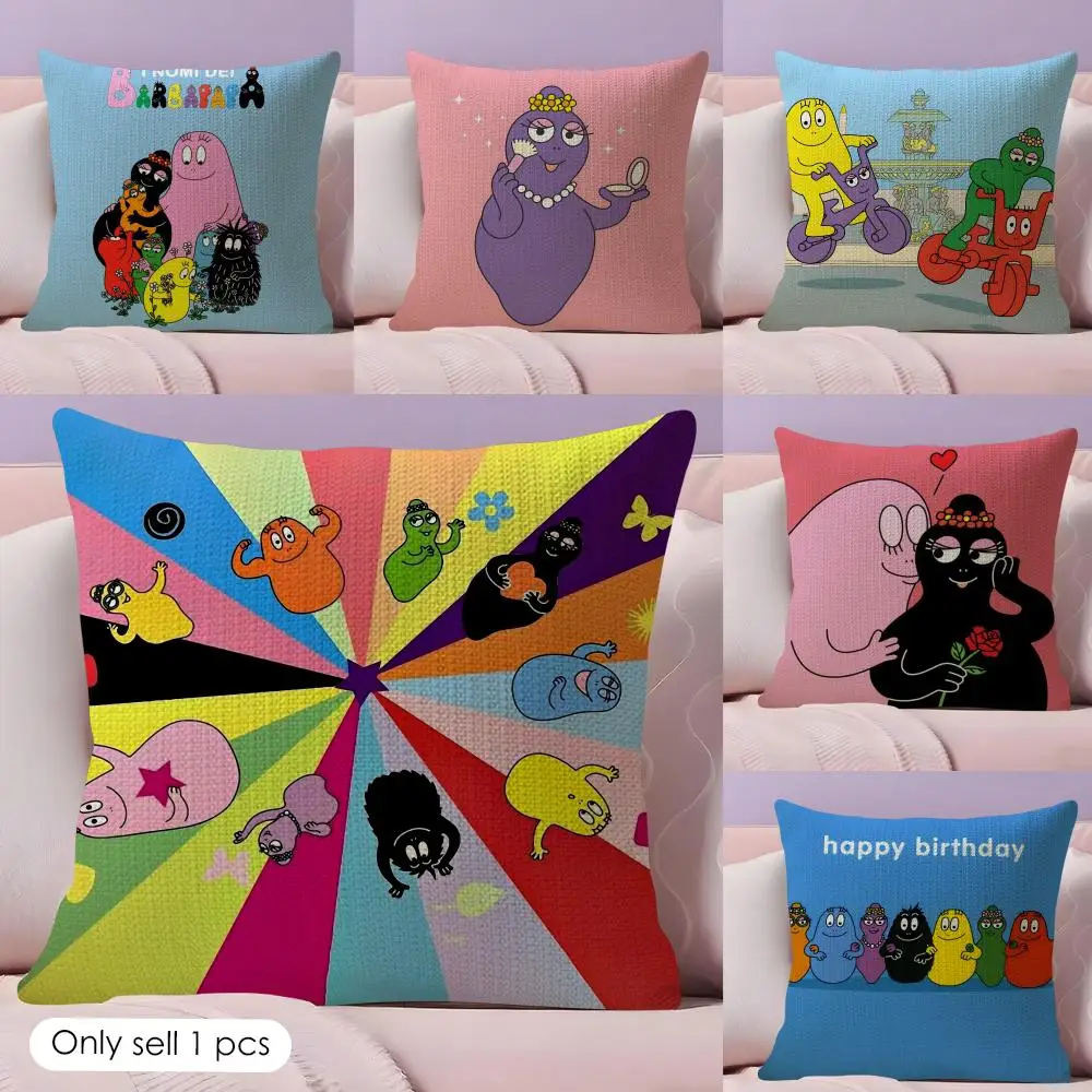 B-Barbapapa Exquisite Cushion Cover Natural Linen Double Sided Print  Throw Pillow Case for Sofa Couch Home Decor