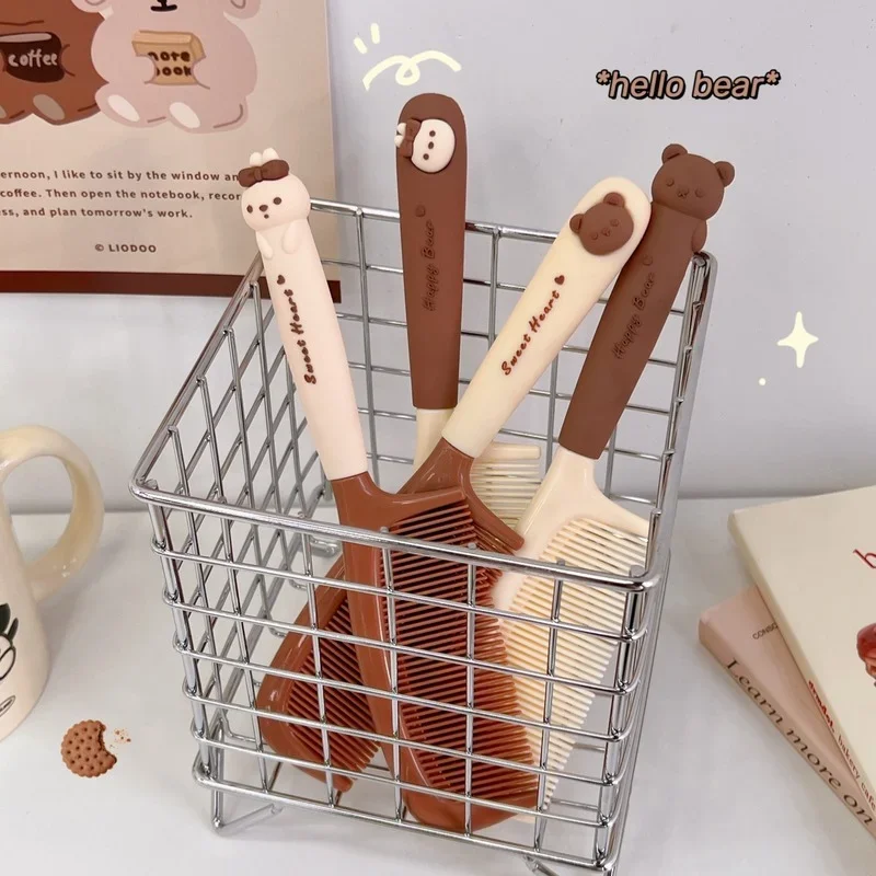 1pc Cute Cartoon Baby Hair Brush Milk Tea Color Comb Kawaii Bear Bunny Soft Handle Resin Comb for Little Girl Hair Accessories