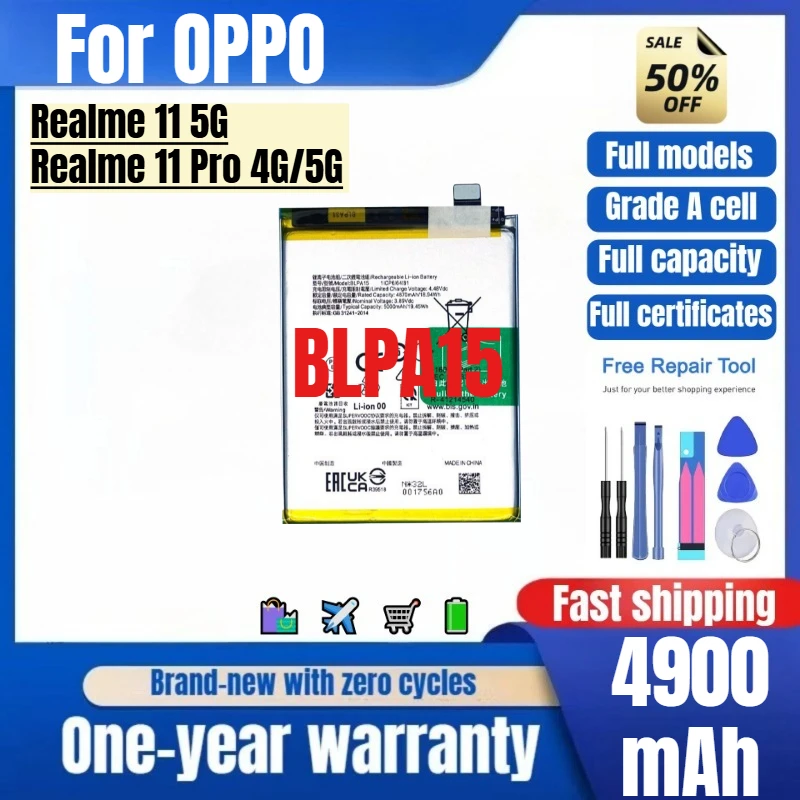 BLPA15 for OPPO Realme 11 5G/Realme 11Pro 4G/5G Phone Battery High Quality  Capacity Replacement Bateria Grade A Cell with Tools