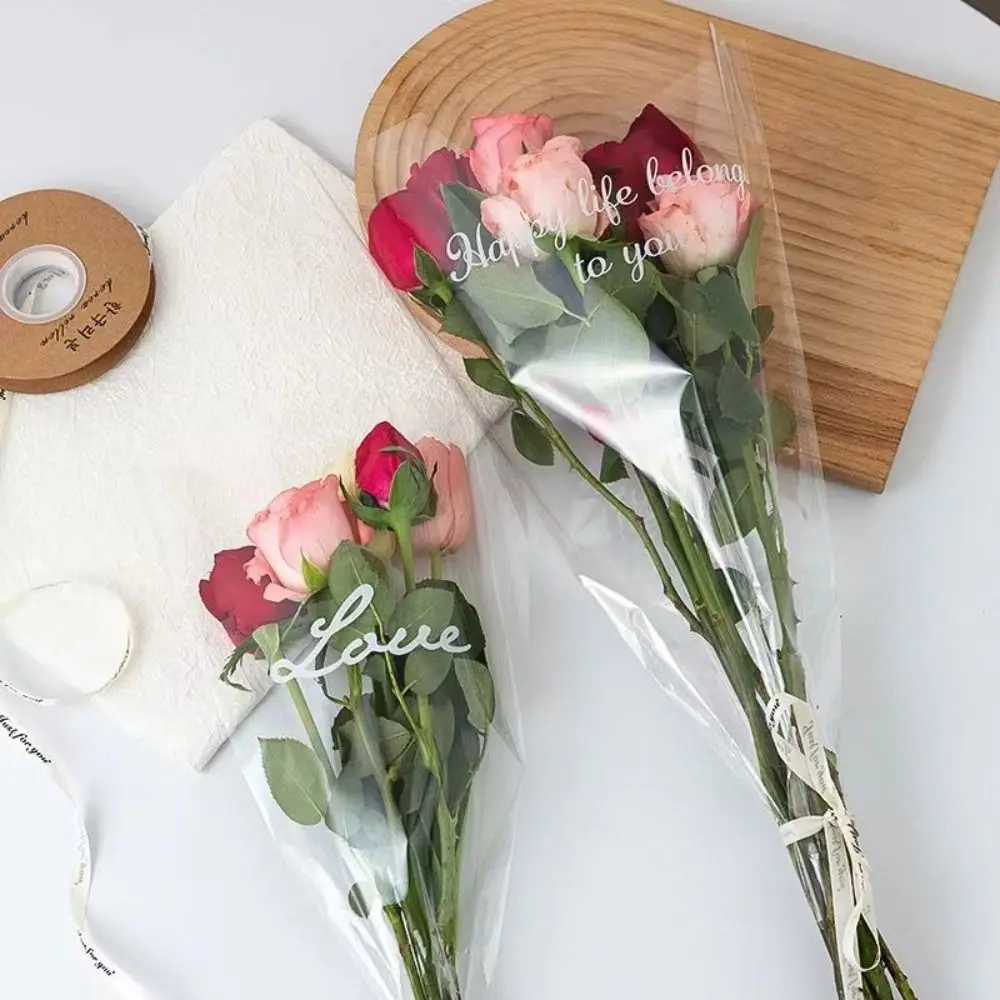 

50Pcs Transparent Flower Packaging Bag Package Supplies Waterproof Wrapping Paper Plastic Bag Trapezoidal