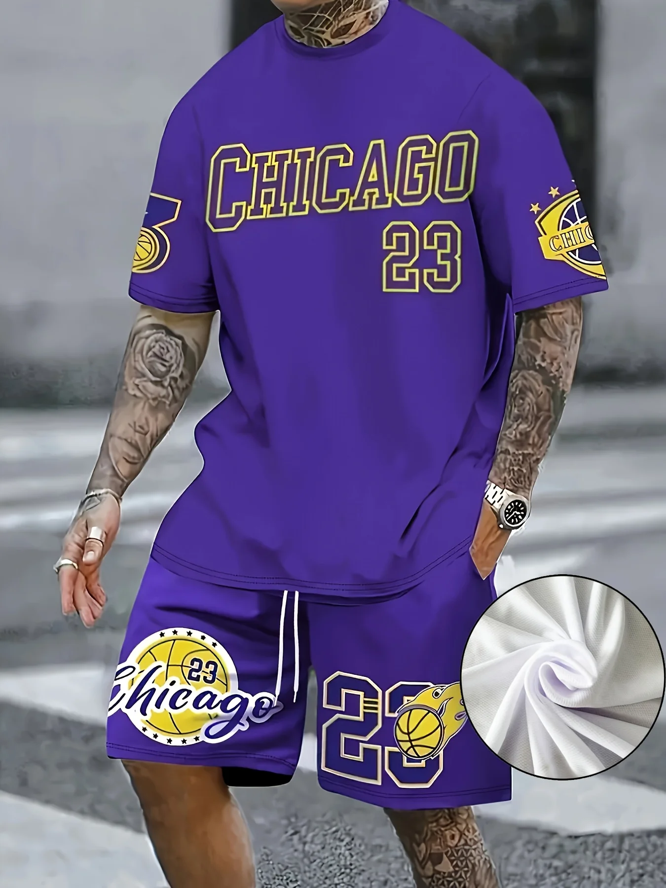 

Новый фиолетовый Chiago No 23 с принтом, мужская повседневная футболка с короткими рукавами и шортами, комплект для взрослых, баскетбол, бег, комплект из 2 предметов, мужская одежда