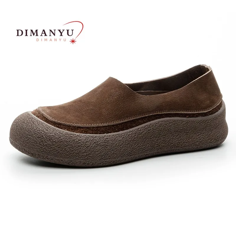 DIMANYU Women Loafers Retro 2025 Autumn New Genuine Leather Ladies Shoes large Size Flat Casual One-foot Slip-on Shoes For Women