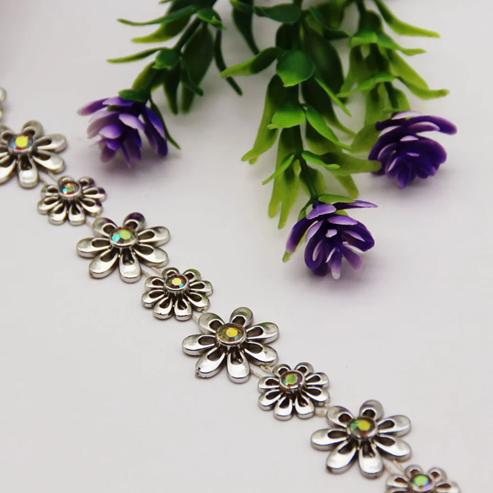 1YD Child Mother Flower Electroplating AB Color Connection Drill Chain Handmade DIY Beaded Beaded Chain Toy Doll Hairpin