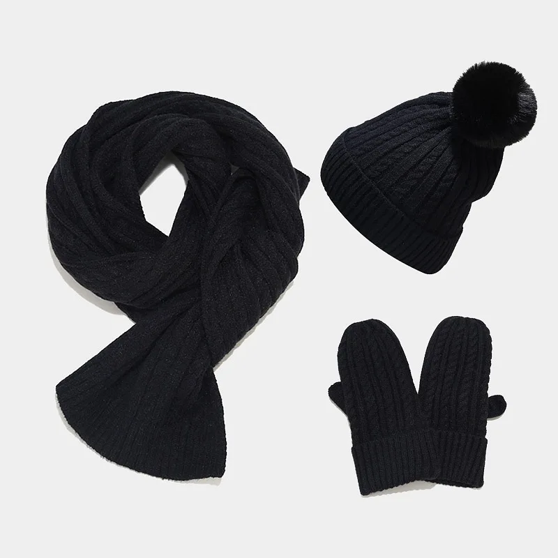 

Hot Men's women's autumn Fried Dough Twists knitting hat scarf gloves three piece outdoor warm and cold proof windproof hat set