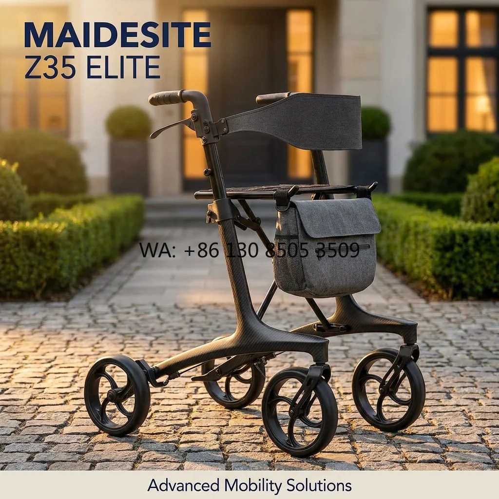 

Elite Carbon Fiber Rollator Walker Ultra Lightweight 5.5kg Foldable Mobility Aid for Seniors Sleek Modern Walking Companion