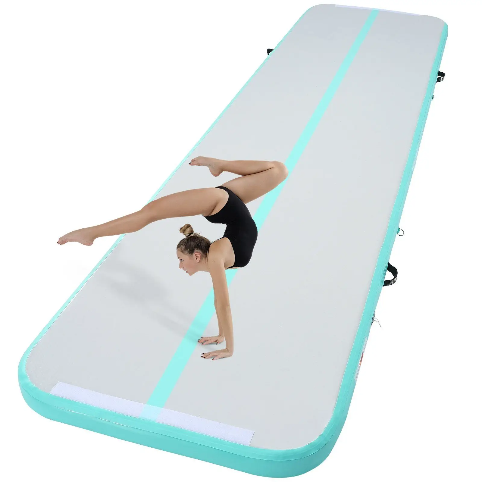 Gymnastics Air Mat 13 Ft X 3.3 Ft X 4 In Mint Green Inflatable Tumbling Mat For Home Gym Yoga Training