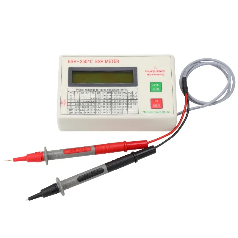 Imagem -03 - Capacitor Tester Esr Dcr Capacitância Medidor com Test Leads Clip Bateria Novo Esr2501c