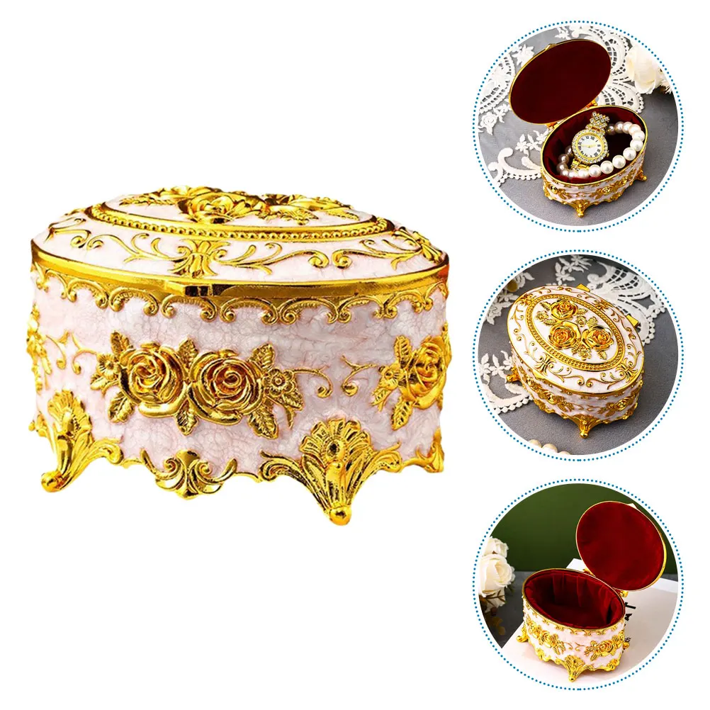 

Elegant Vintage Style Jewelry Storage Box With Lid Smooth Interior For Earrings Rings Trinkets Organizer Tabletop Decor Metal