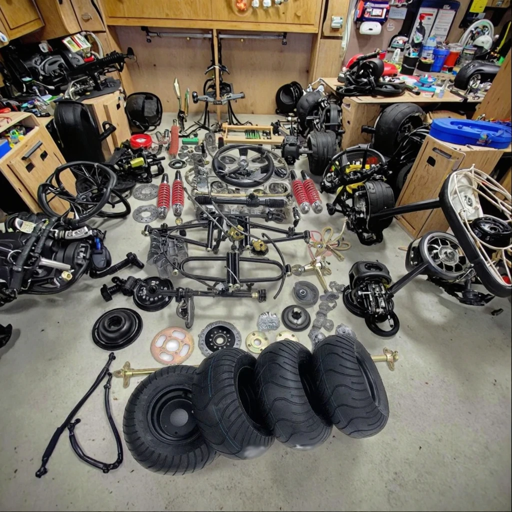 Homemade Modified Go-Kart Four-Wheel Motorcycle Parts Front Disc Brakes Leftward Suspension Direction 1m Axle 6inch Plastic