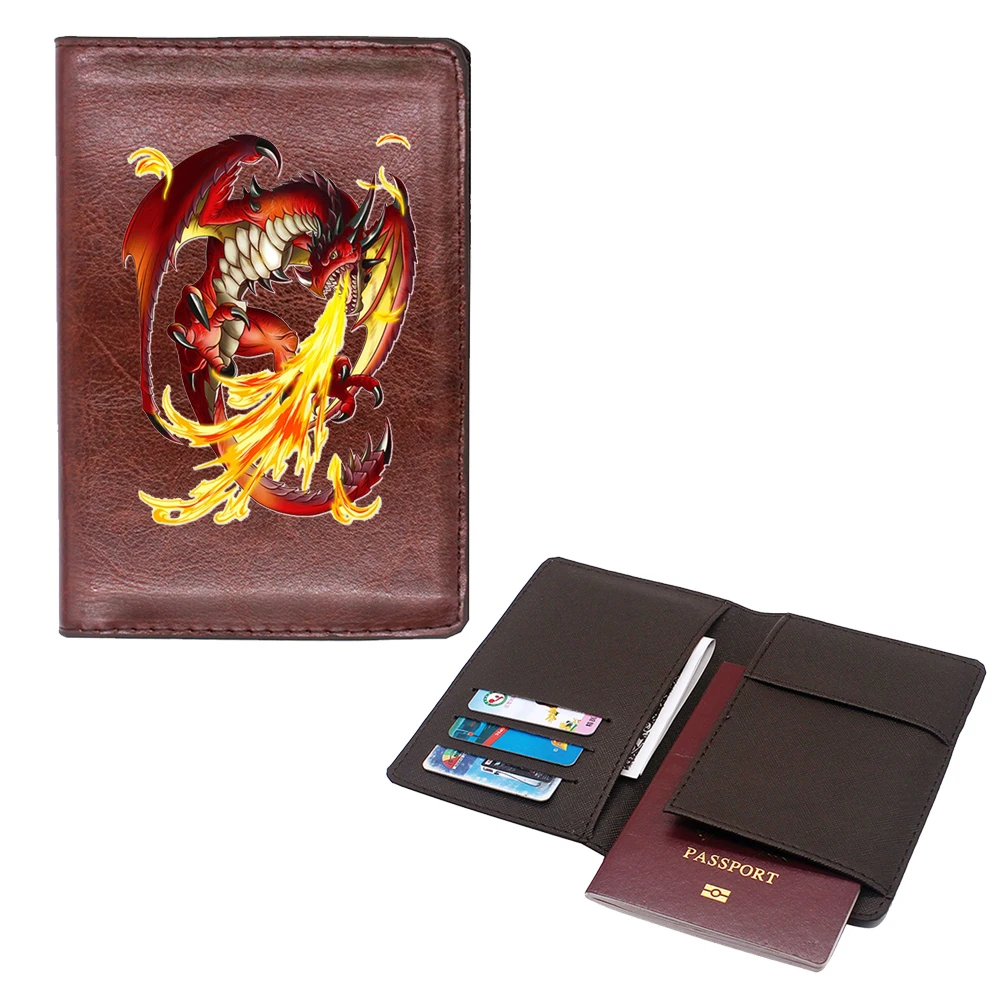 New Arrival fire breathing dragon Passport Cover Men Women Leather Slim ID Card Travel Holder Pocket Wallet Purse Money Case