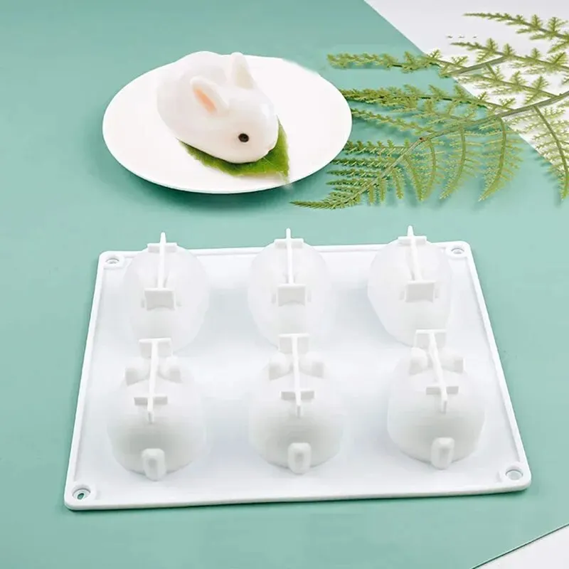 Silicone Rabbit Mold Fondant Bunny Mold  6-cavity Mousse Cake Decoration Dessert Baking Mold