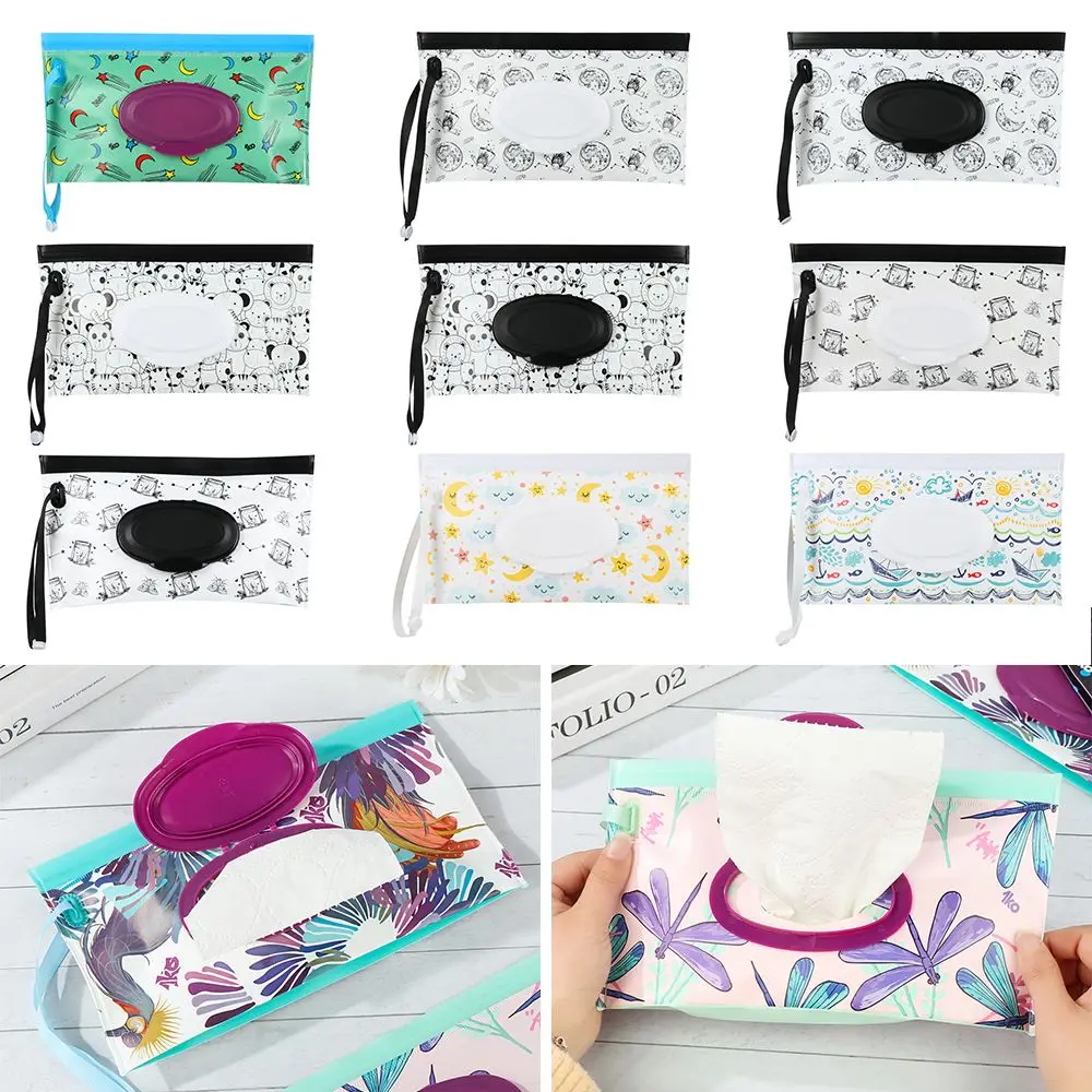 Cute Flip Cover Portable Baby Product Carrying Case Tissue Box Stroller Accessories Cosmetic Pouch Wet Wipes Bag Baby Product