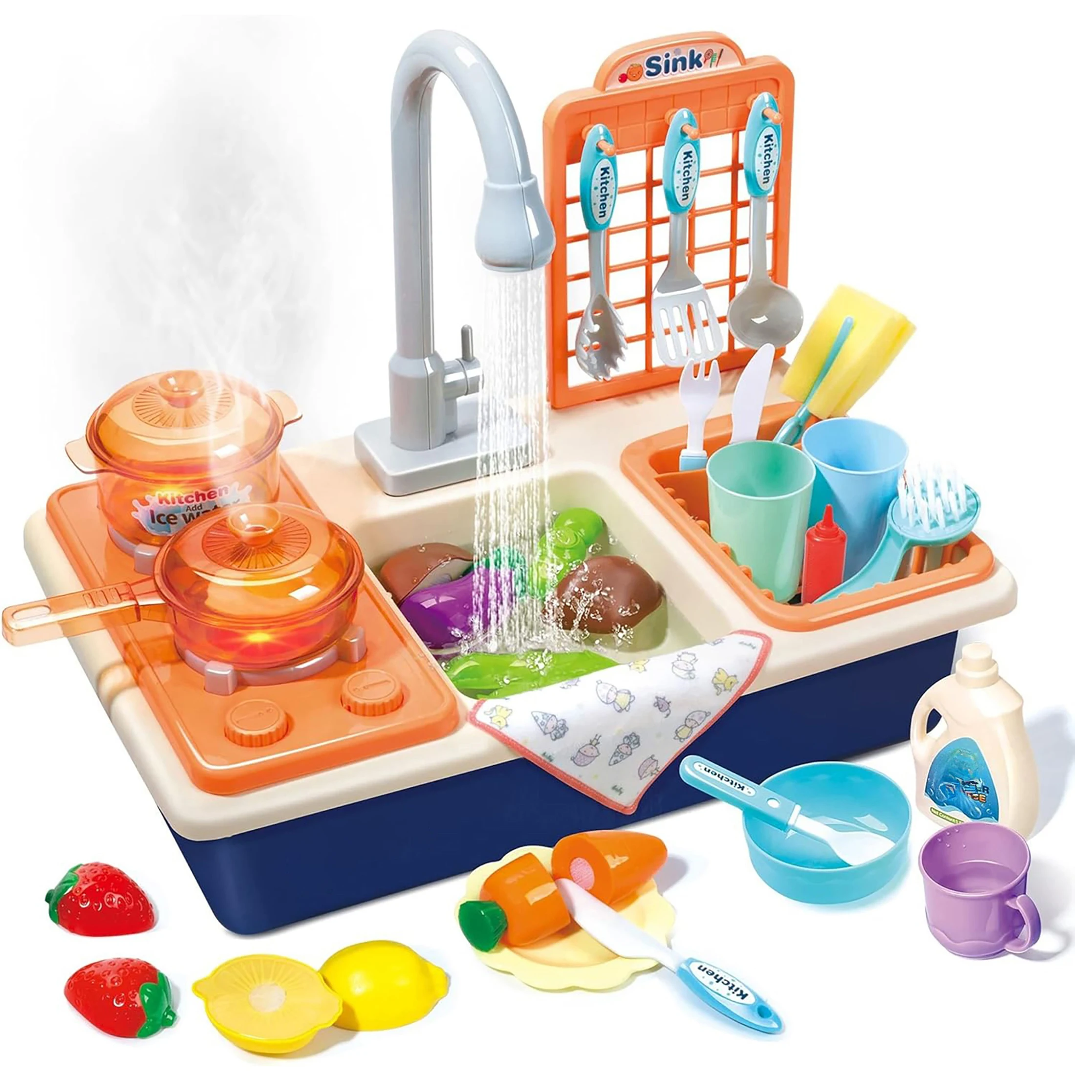 

Play House Cooking Kitchen Sink Toys, Circulating Water Sink, Rich Simulated Kitchen Tools, Gifts for Children