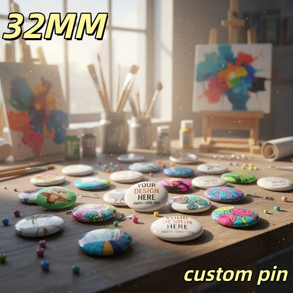 32mm Custom Tin Badge Personalized Lapel Pin Customizable Logo Pattern Lightweight Durable For Daily Wear Gift Bag Clothes Decor