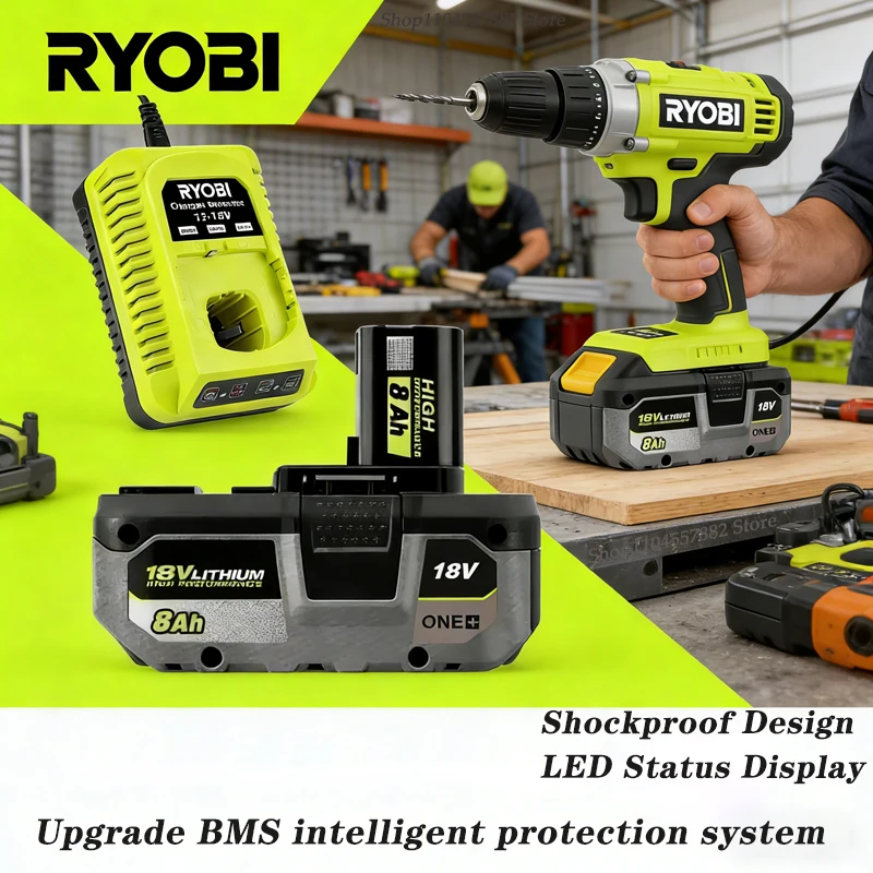 

New RYOBI High-Performance Lithium Battery 18V No Memory Effect low Self Discharge Suitable For All Tools P104,P107 P108 P109