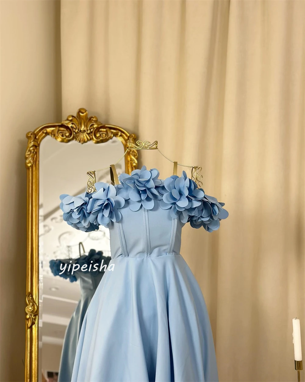 Ball Dress Jersey Flower Ruched Christmas A-line Strapless Bespoke Occasion Gown Midi Dresses Saudi Arabia Evening