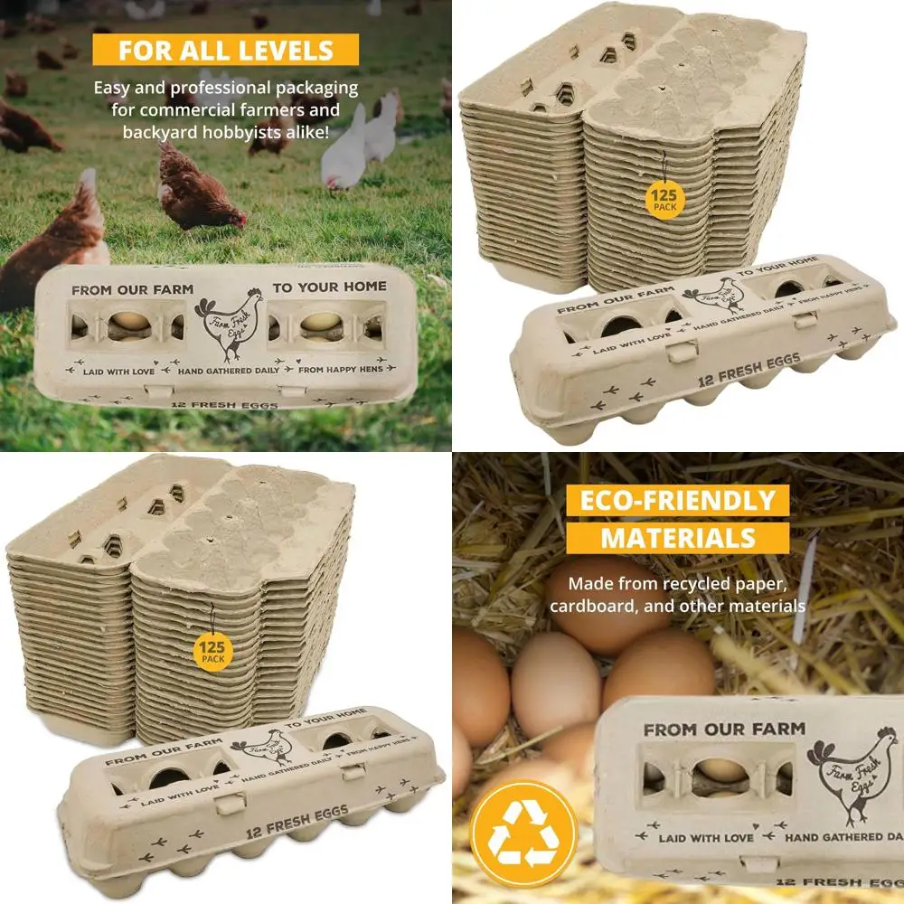 

Eco-Friendly Large Egg Cartons, Ideal for Farmer's Markets, Fresh Eggs from Contented Hens, 125 Pack