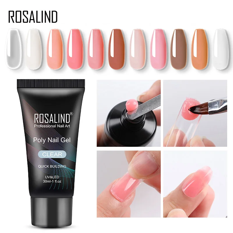 

ROSALIND 30ml Poly Nail Gel Pure Color Semi Permanent Vernish For Art Design Acrylic Crystal Quick Nail Extension Builder