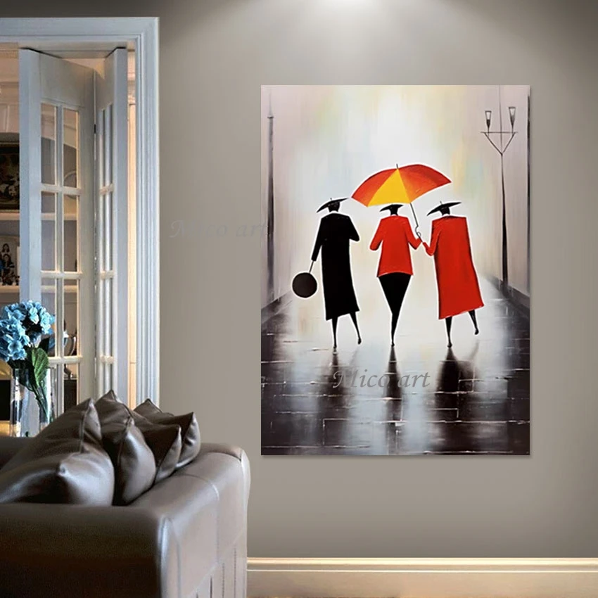 

Linen Canvas Showpiece Art Mural Frameless Outdoor Wall Decor Abstract Figure Oil Painting Passers Hold The Umbrella Picture