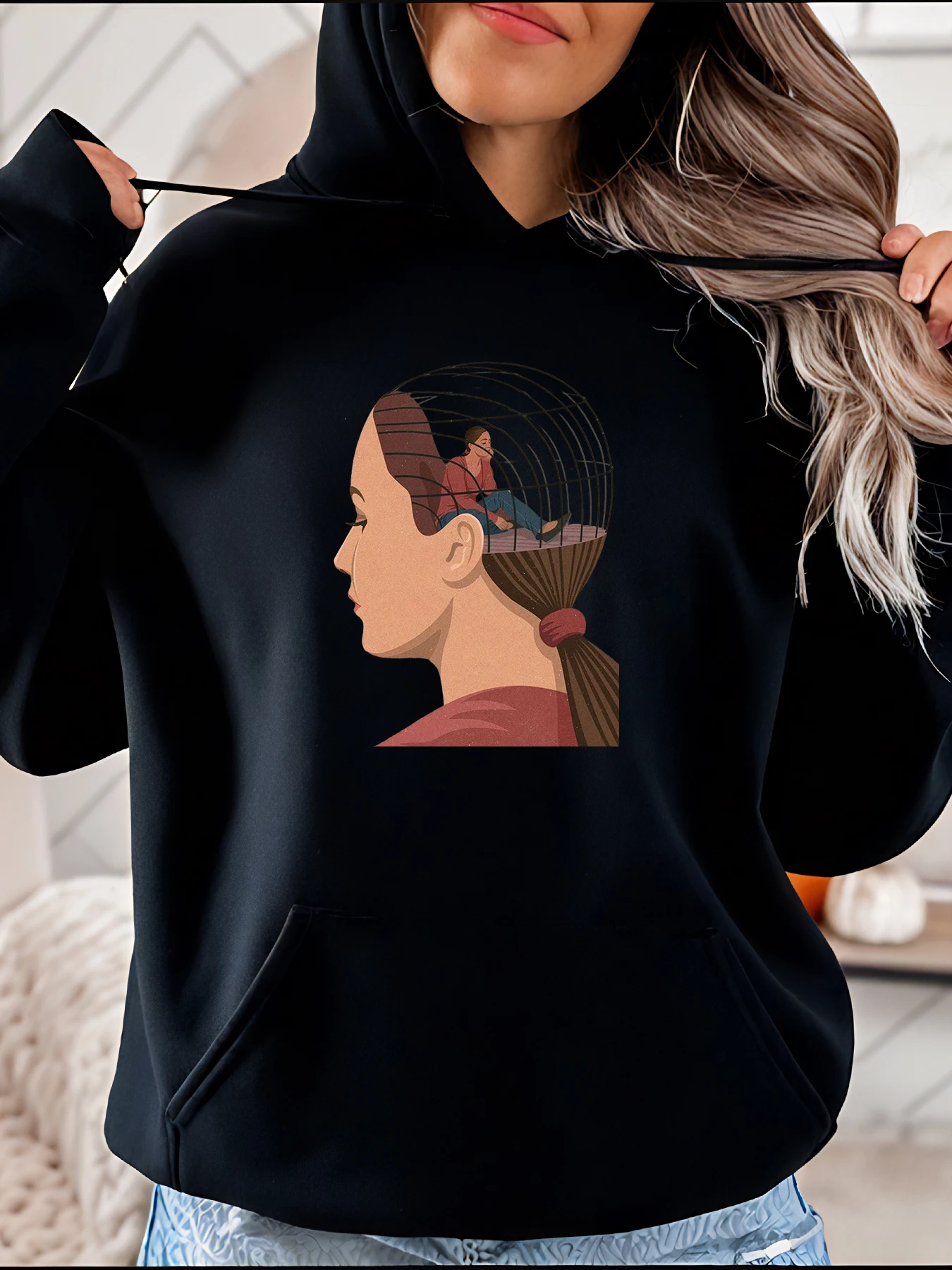 

Женская толстовка с капюшоном, женская модная толстовка с капюшоном, женская голова, волосы, художественный принт, повседневная уличная одежда, наряд для женщин 280