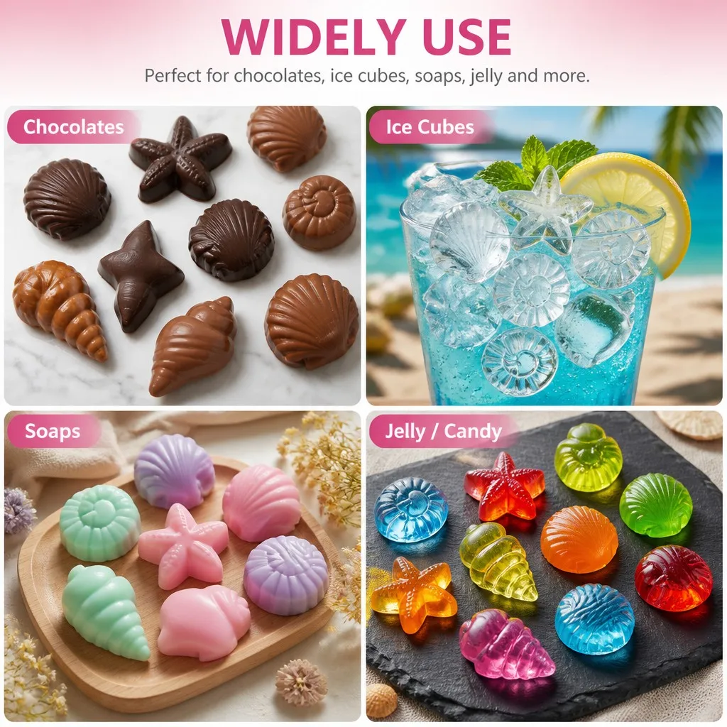 3D Ocean Shell Cake Mold,Marine Theme Silicone Baking Tray for Candy,Chocolate,Muffin & Soap,Non-Stick Reusable Kitchen Supplies