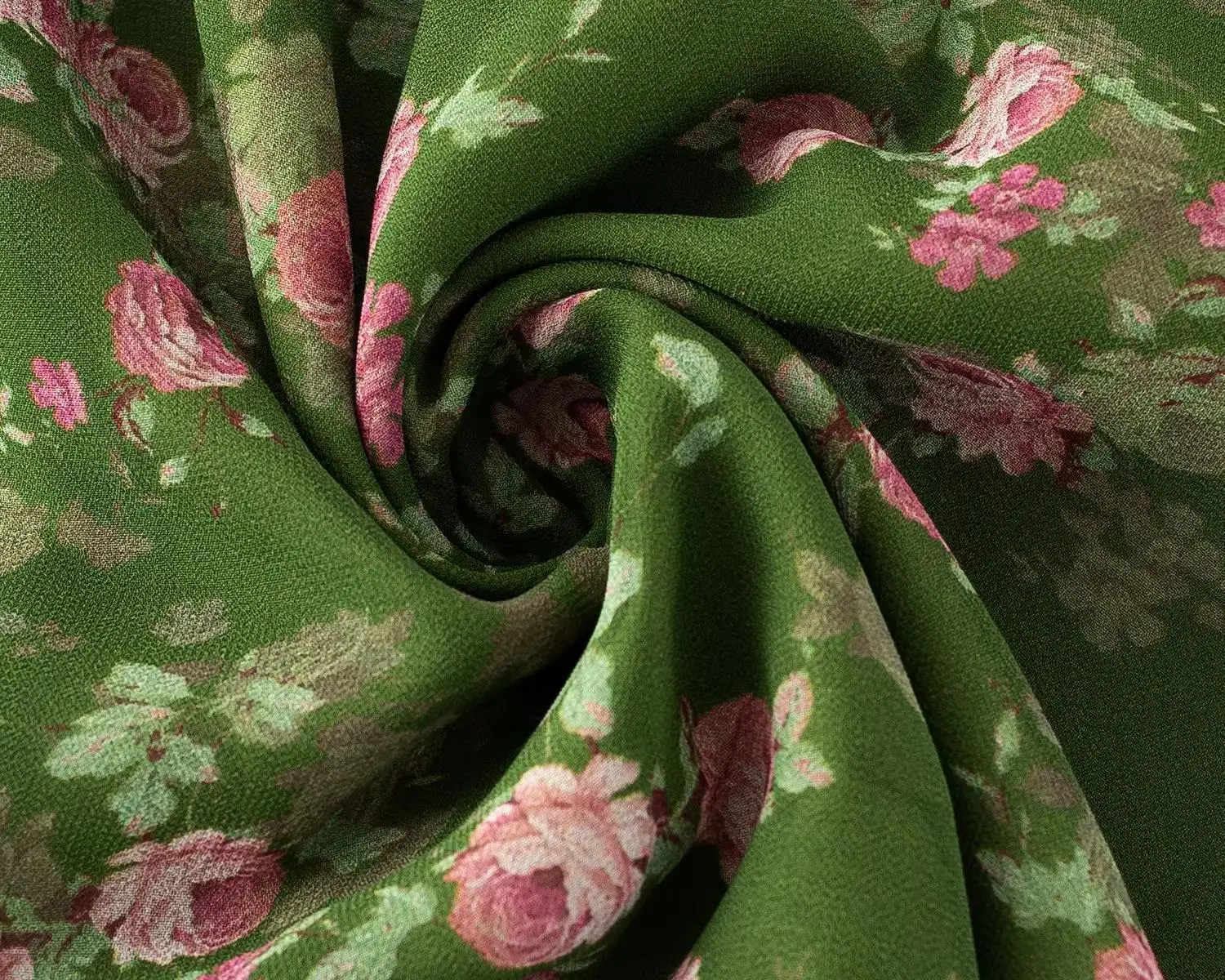 夏の花柄グリーンシフォンドレス女性スパゲッティストラップミディドレス