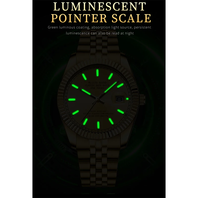 Relógio masculino de luxo relógio de quartzo casual à prova dwaterproof água luz noturna calendário pulseira de aço inoxidável relógio mecânico relógios