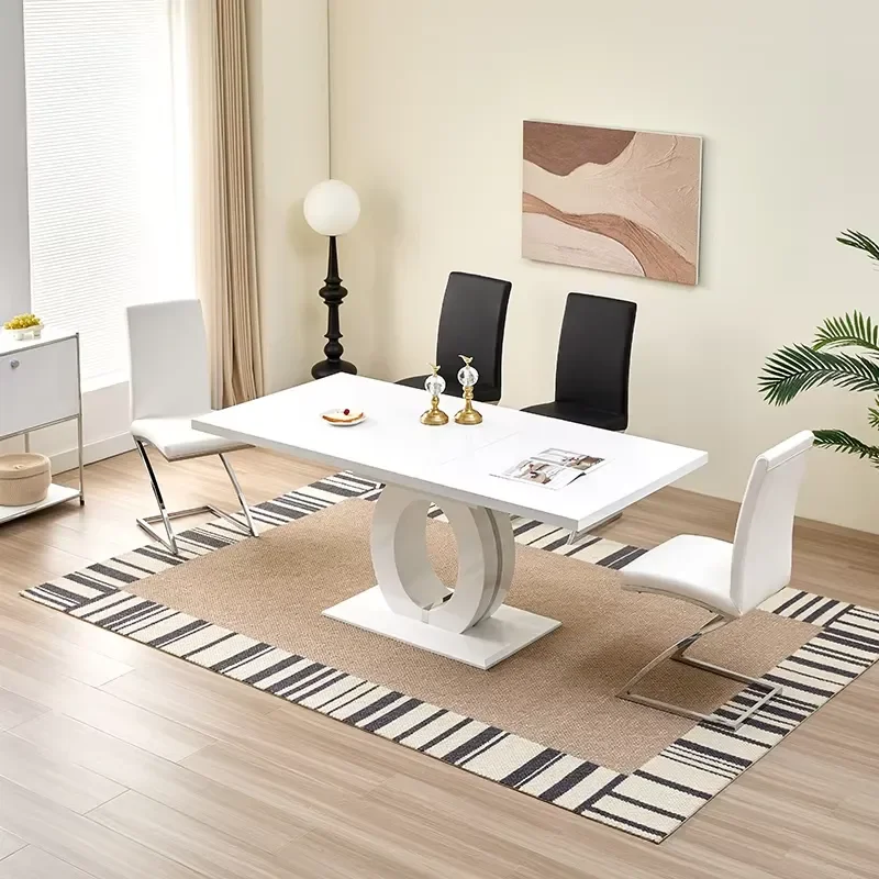 Modern Dining Room Kitchen Table and Chairs White Wooden Dining Table Set 8 Seater Wood Extendable Dining Table