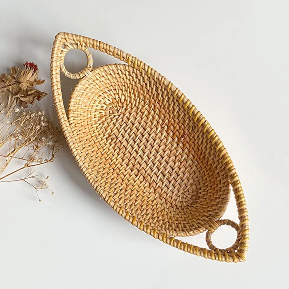 

Rattan Fruit Basket Woven Bread Basket Food Trays Storage Rack Kitchen Countertop Pantry Desktop ganizer Home Storage Simple