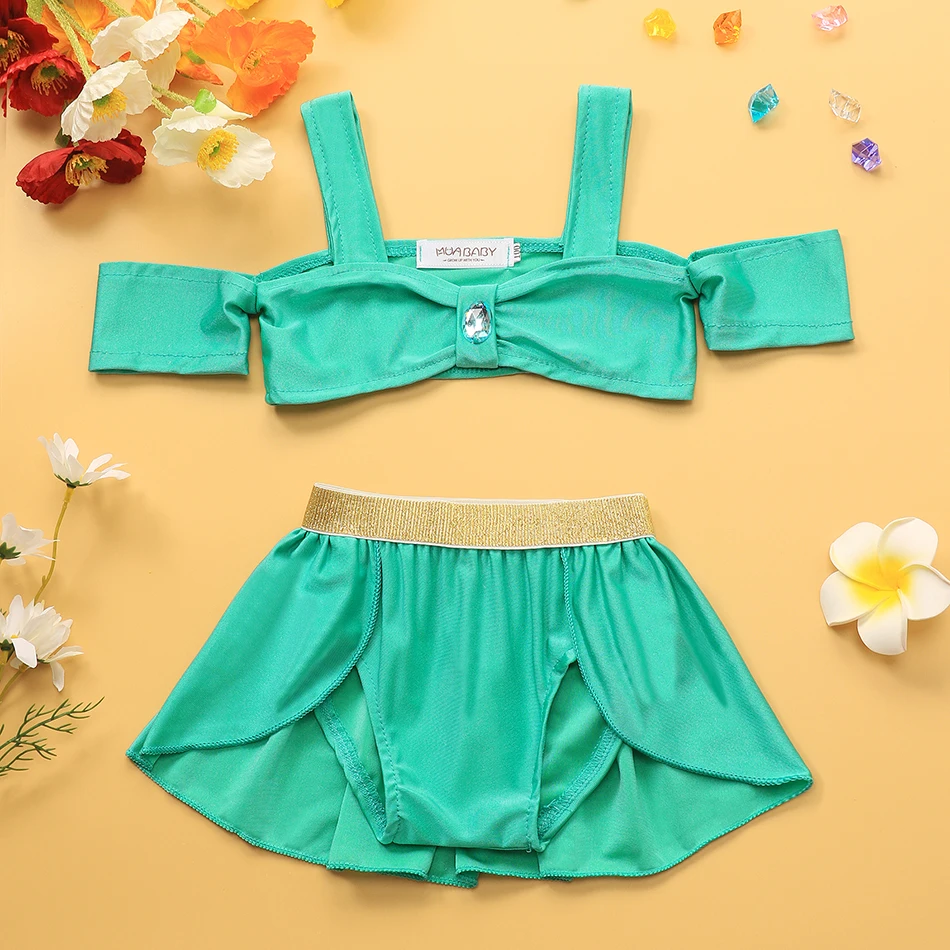 Disney Jasmine Ariel Elsa Baby Girls Swimsuit Summer Rapunzel Aurora Belle Princess Cosplay Beachwear Kid Bikini Swimming Outfit