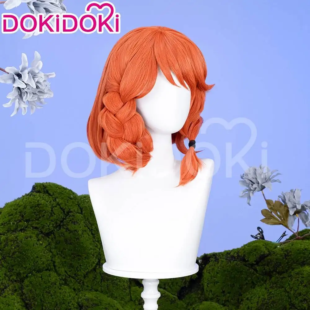 DOKIDOKI Anime Game Wigs Alora Cosplay Wig With Braided Ponytail Orange Medium-long Hair Party Cosplay Wig