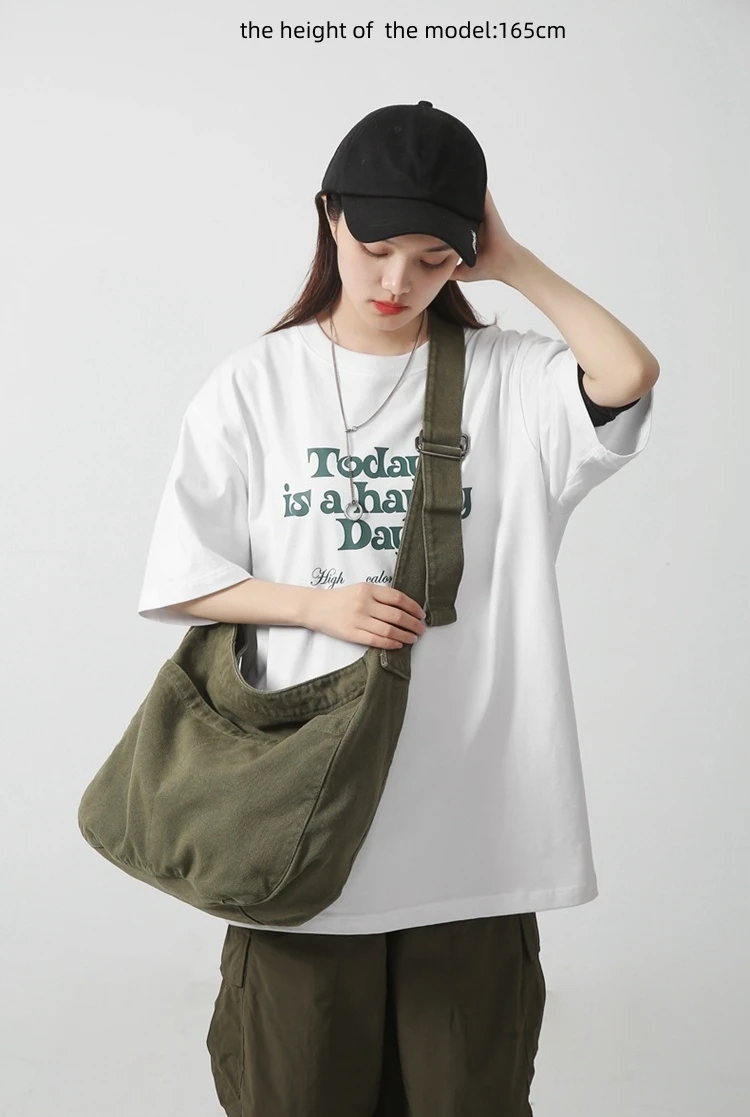 Oversized Canvas Textile Soft Hobo Slouchy Side Bag Fabric Big Size School Laptop Overnight Weekender Square Pouch Crossbody Bag