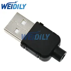 Conector USB 2,0 para conexión de datos, adaptador de montaje tipo A macho de 4 pines, carcasa de plástico negro para soldar, 5 piezas